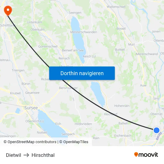 Dietwil to Hirschthal map