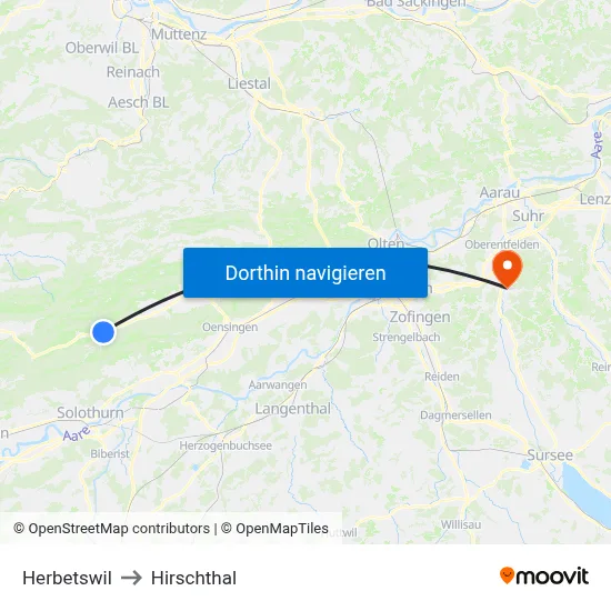 Herbetswil to Hirschthal map