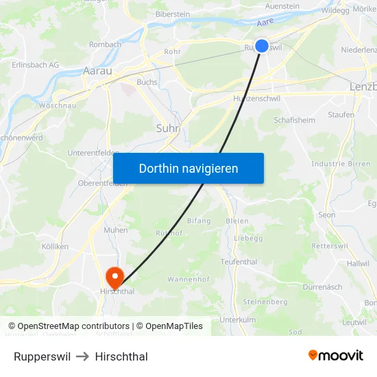 Rupperswil to Hirschthal map