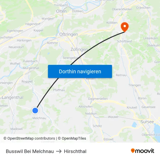 Busswil Bei Melchnau to Hirschthal map