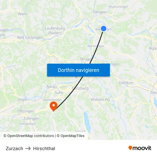 Zurzach to Hirschthal map