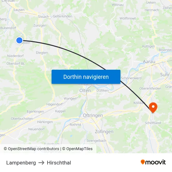 Lampenberg to Hirschthal map