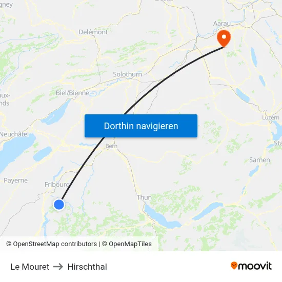 Le Mouret to Hirschthal map
