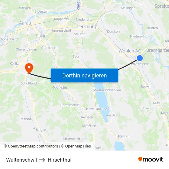 Waltenschwil to Hirschthal map