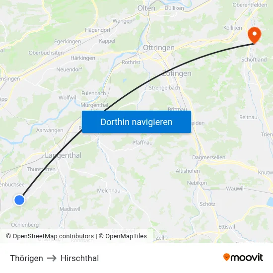 Thörigen to Hirschthal map