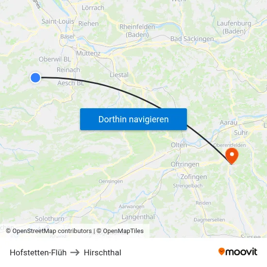 Hofstetten-Flüh to Hirschthal map
