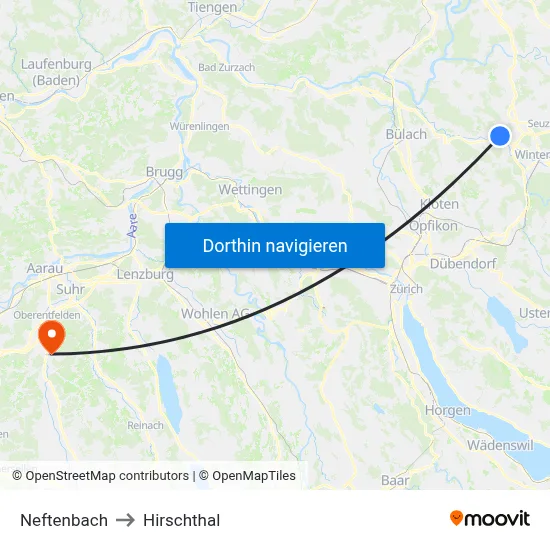 Neftenbach to Hirschthal map