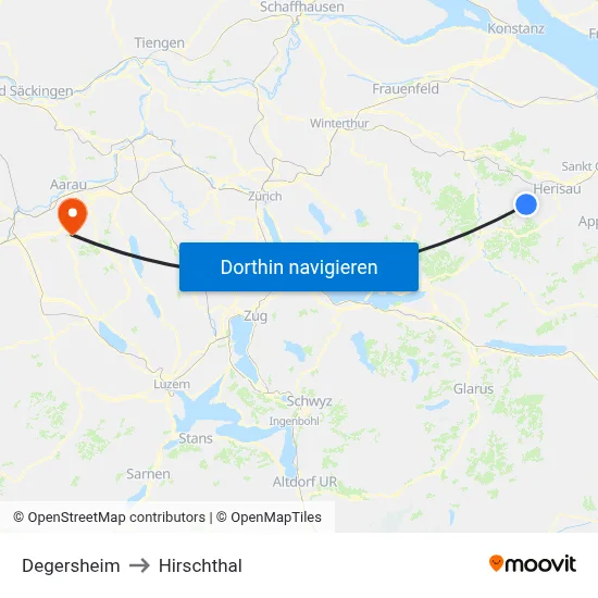 Degersheim to Hirschthal map