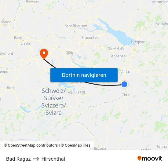 Bad Ragaz to Hirschthal map