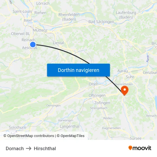 Dornach to Hirschthal map