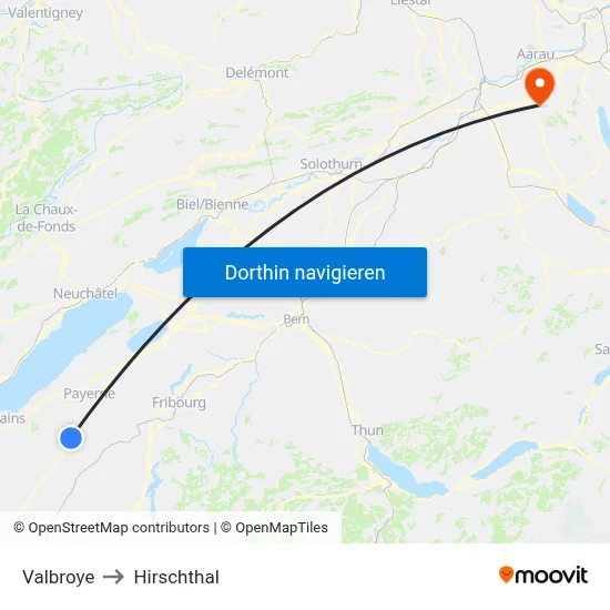 Valbroye to Hirschthal map
