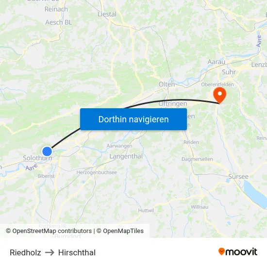 Riedholz to Hirschthal map
