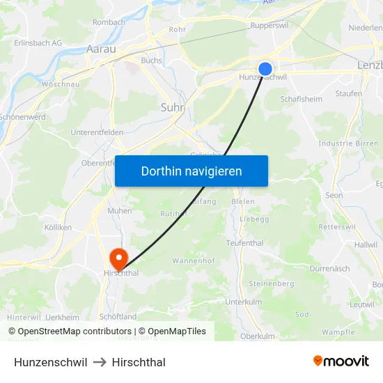 Hunzenschwil to Hirschthal map