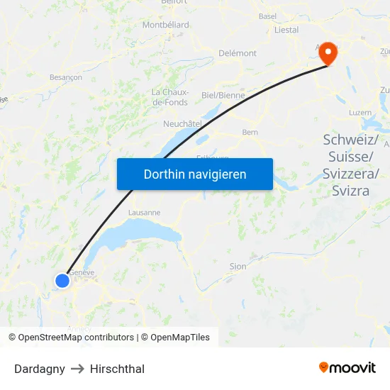 Dardagny to Hirschthal map