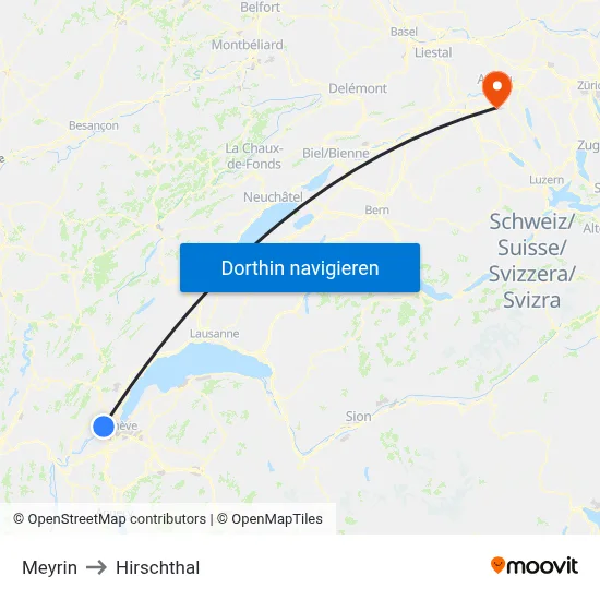 Meyrin to Hirschthal map