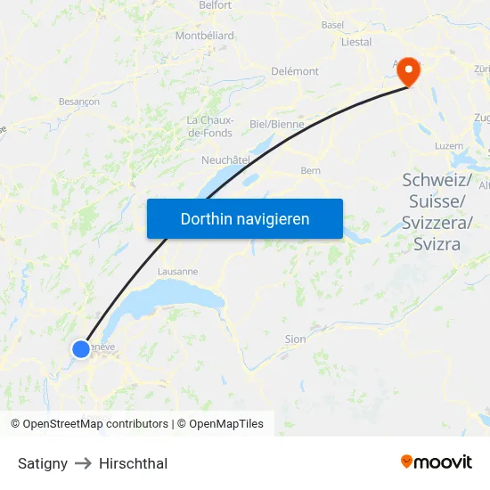 Satigny to Hirschthal map