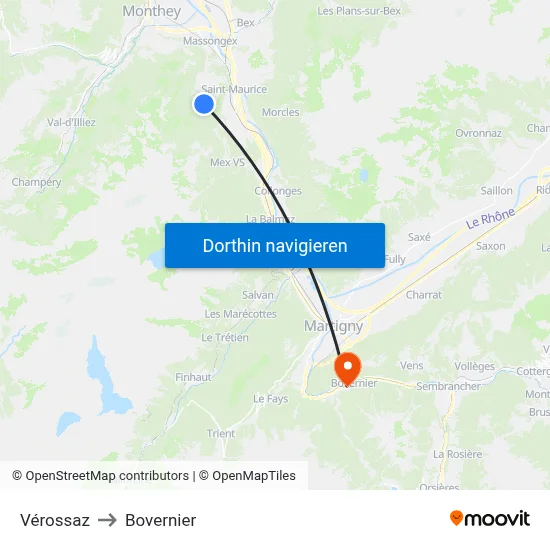 Vérossaz to Bovernier map