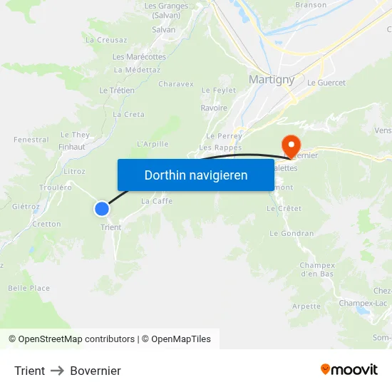 Trient to Bovernier map