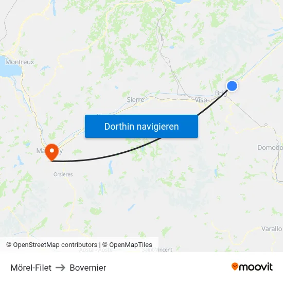 Mörel-Filet to Bovernier map