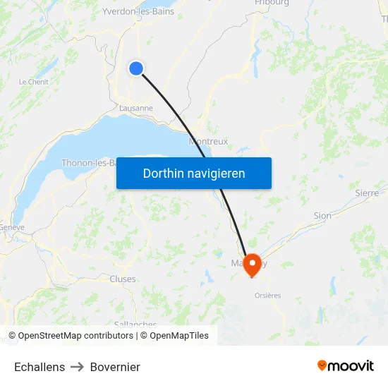 Echallens to Bovernier map