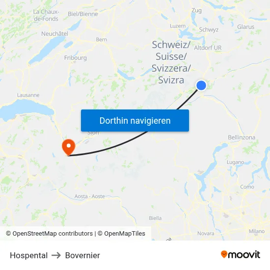 Hospental to Bovernier map