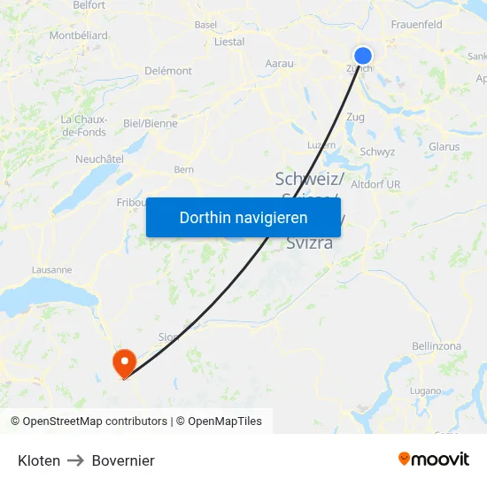 Kloten to Bovernier map