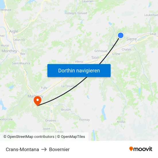 Crans-Montana to Bovernier map