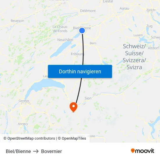 Biel/Bienne to Bovernier map
