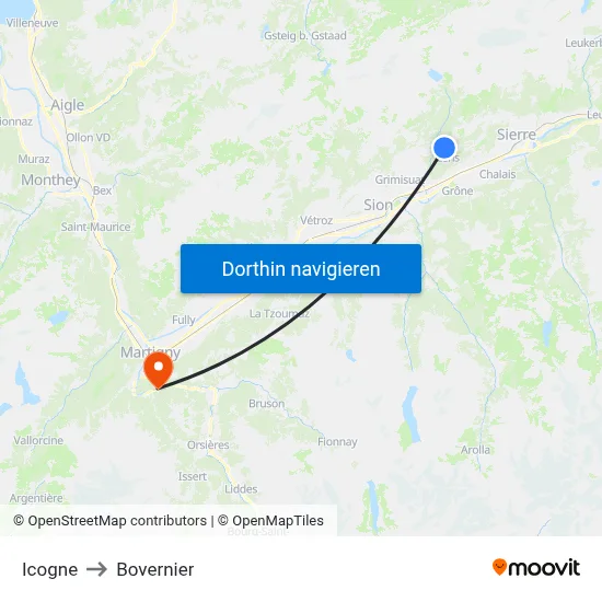 Icogne to Bovernier map
