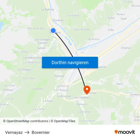 Vernayaz to Bovernier map