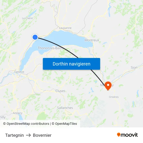Tartegnin to Bovernier map