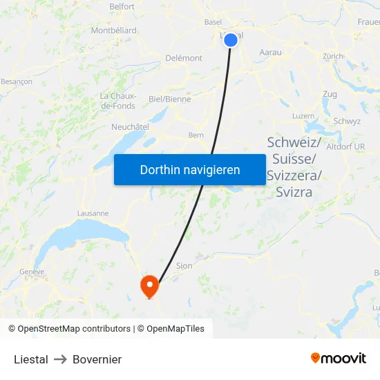 Liestal to Bovernier map