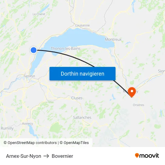 Arnex-Sur-Nyon to Bovernier map