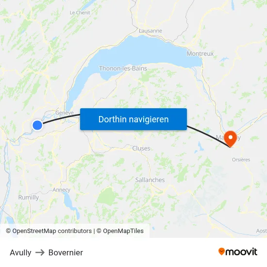 Avully to Bovernier map
