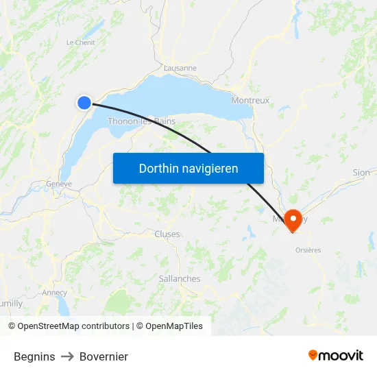 Begnins to Bovernier map