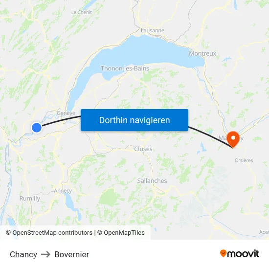 Chancy to Bovernier map