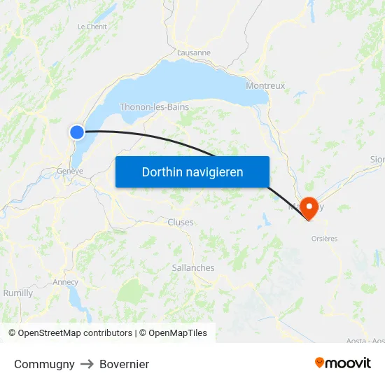 Commugny to Bovernier map