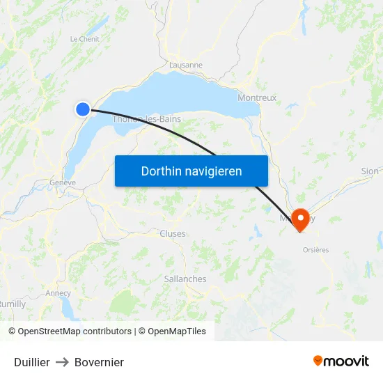 Duillier to Bovernier map