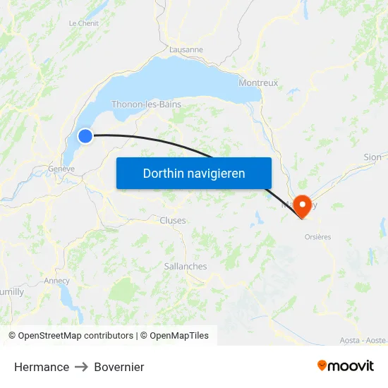 Hermance to Bovernier map