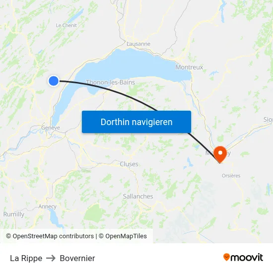 La Rippe to Bovernier map