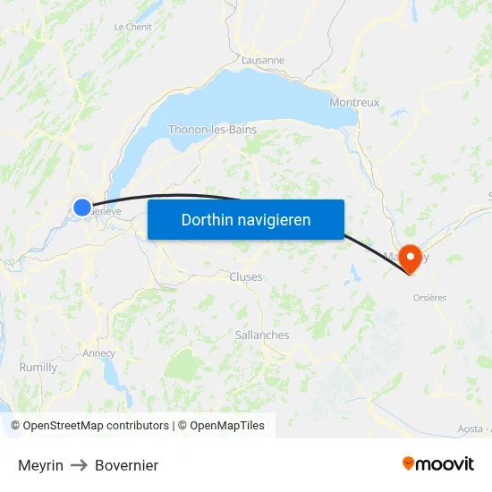 Meyrin to Bovernier map