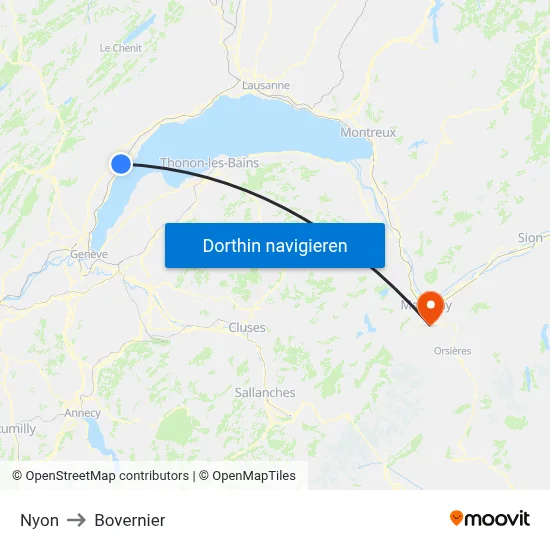 Nyon to Bovernier map