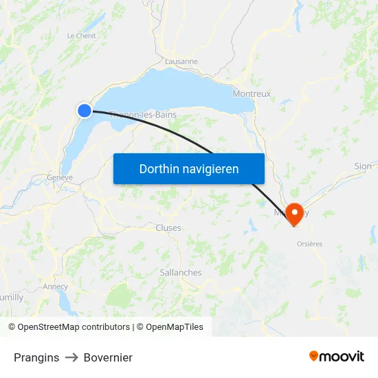 Prangins to Bovernier map
