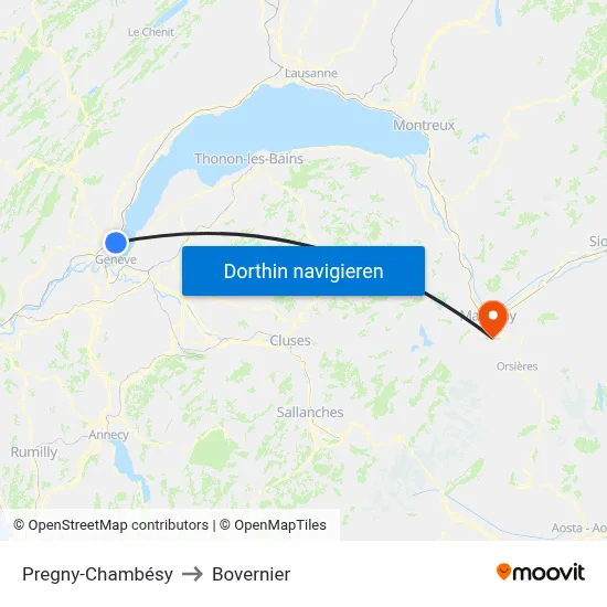 Pregny-Chambésy to Bovernier map