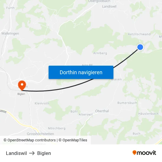 Landiswil to Biglen map