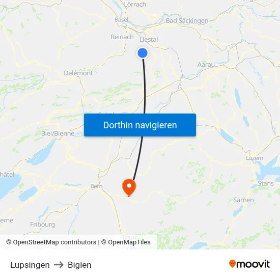 Lupsingen to Biglen map