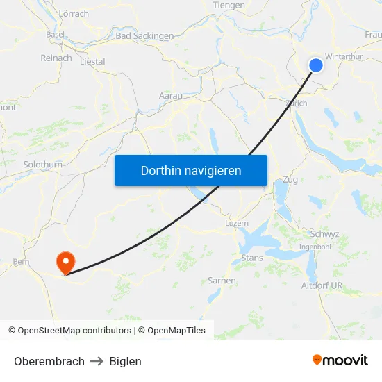 Oberembrach to Biglen map