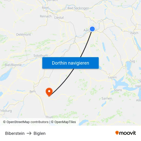 Biberstein to Biglen map