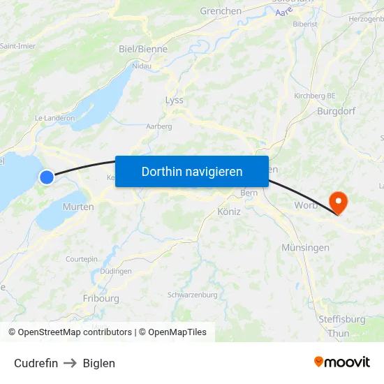 Cudrefin to Biglen map