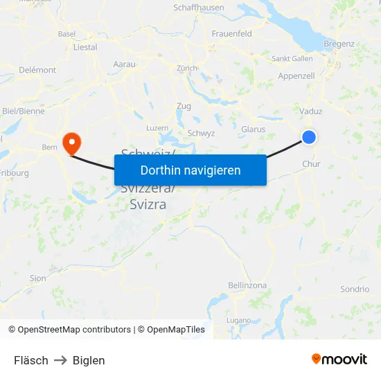 Fläsch to Biglen map
